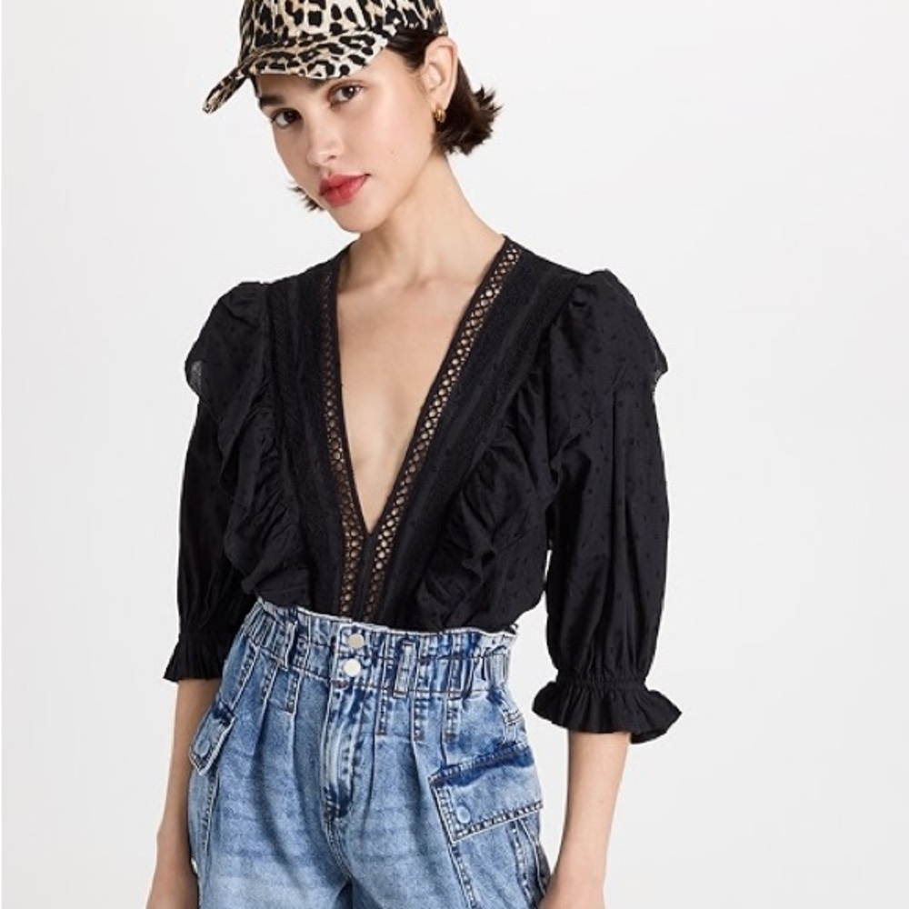 Farm Rio Black Lace Ruffle Bodysuit!